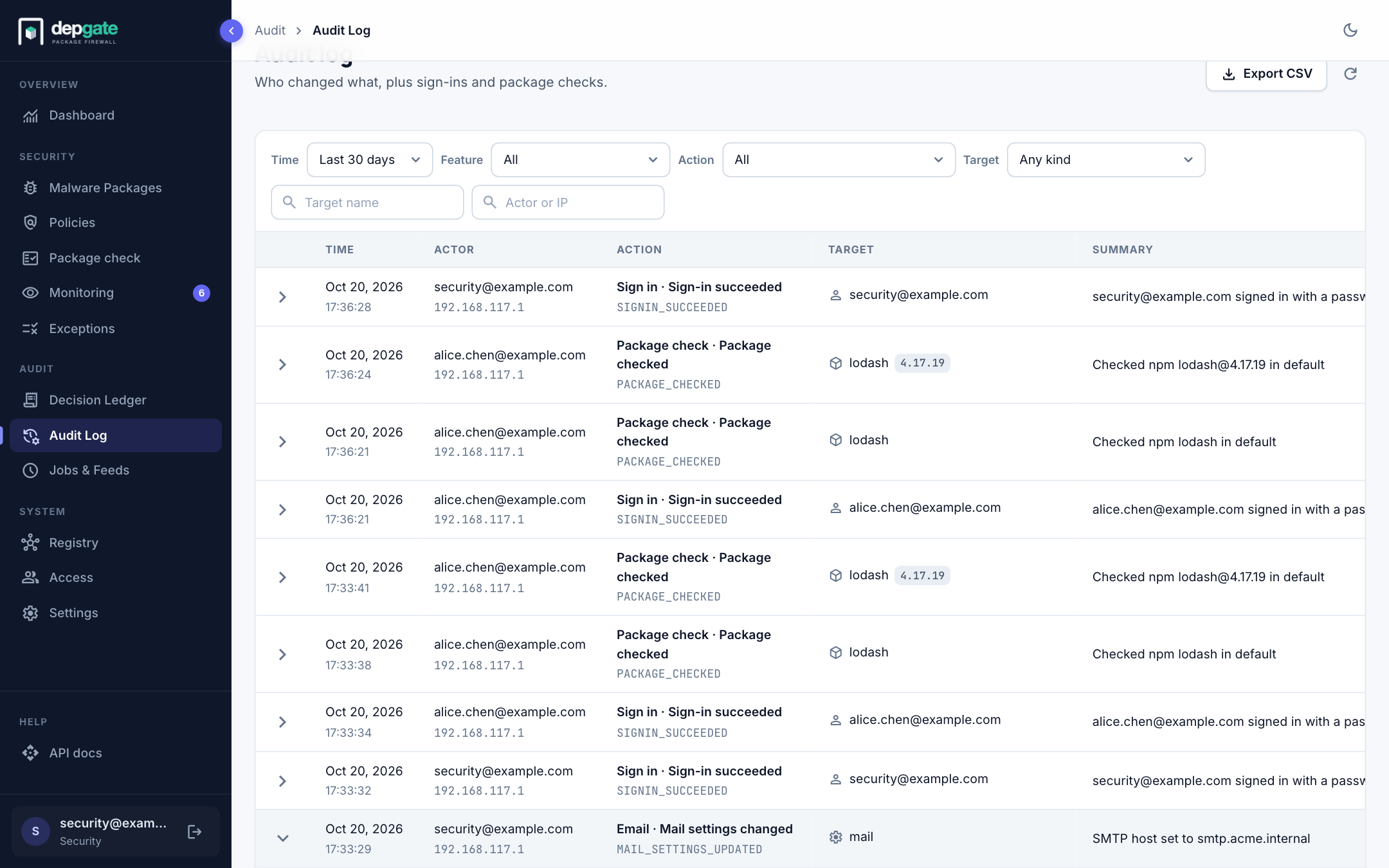 An expanded Audit Log entry