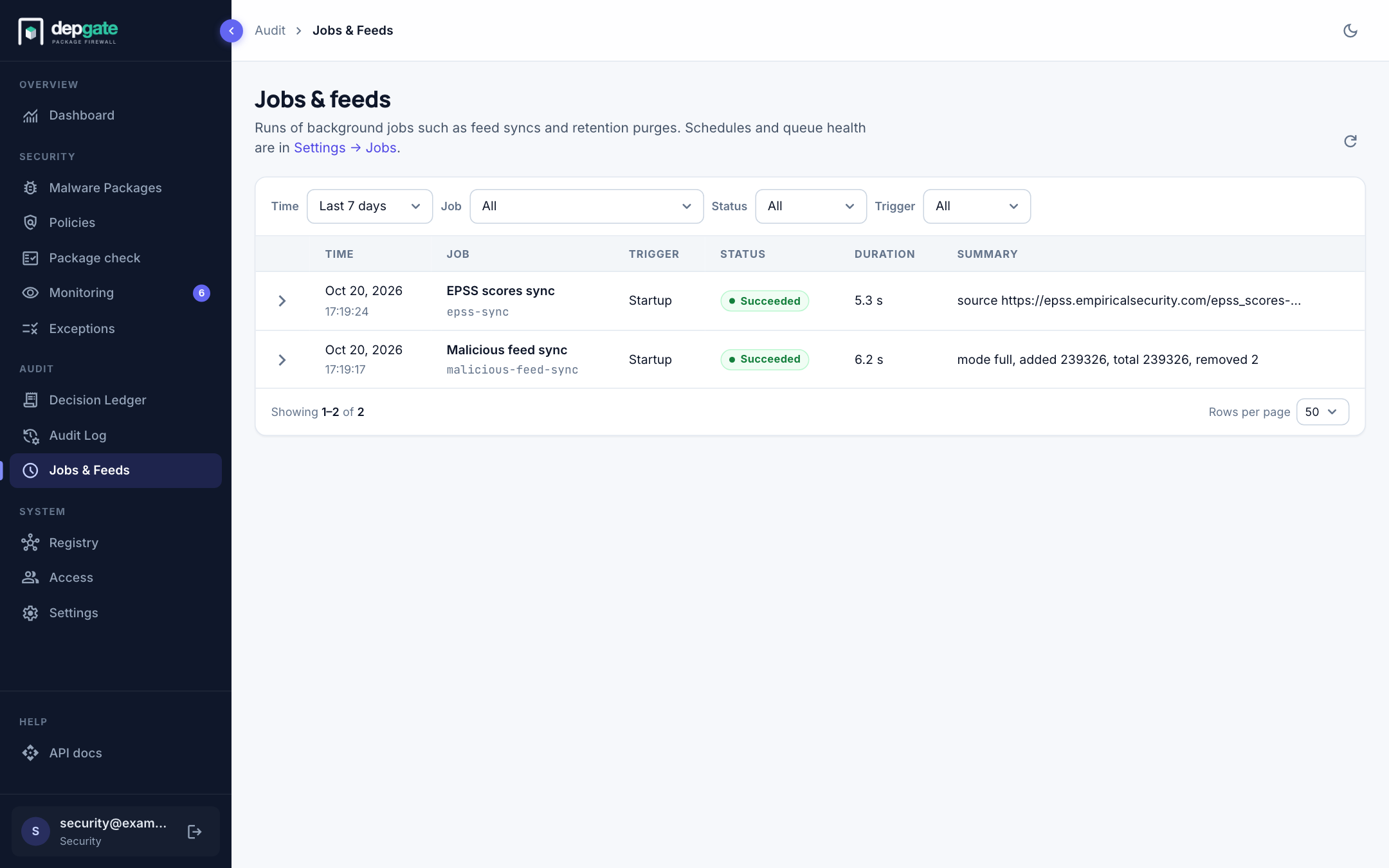 The Jobs & feeds page
