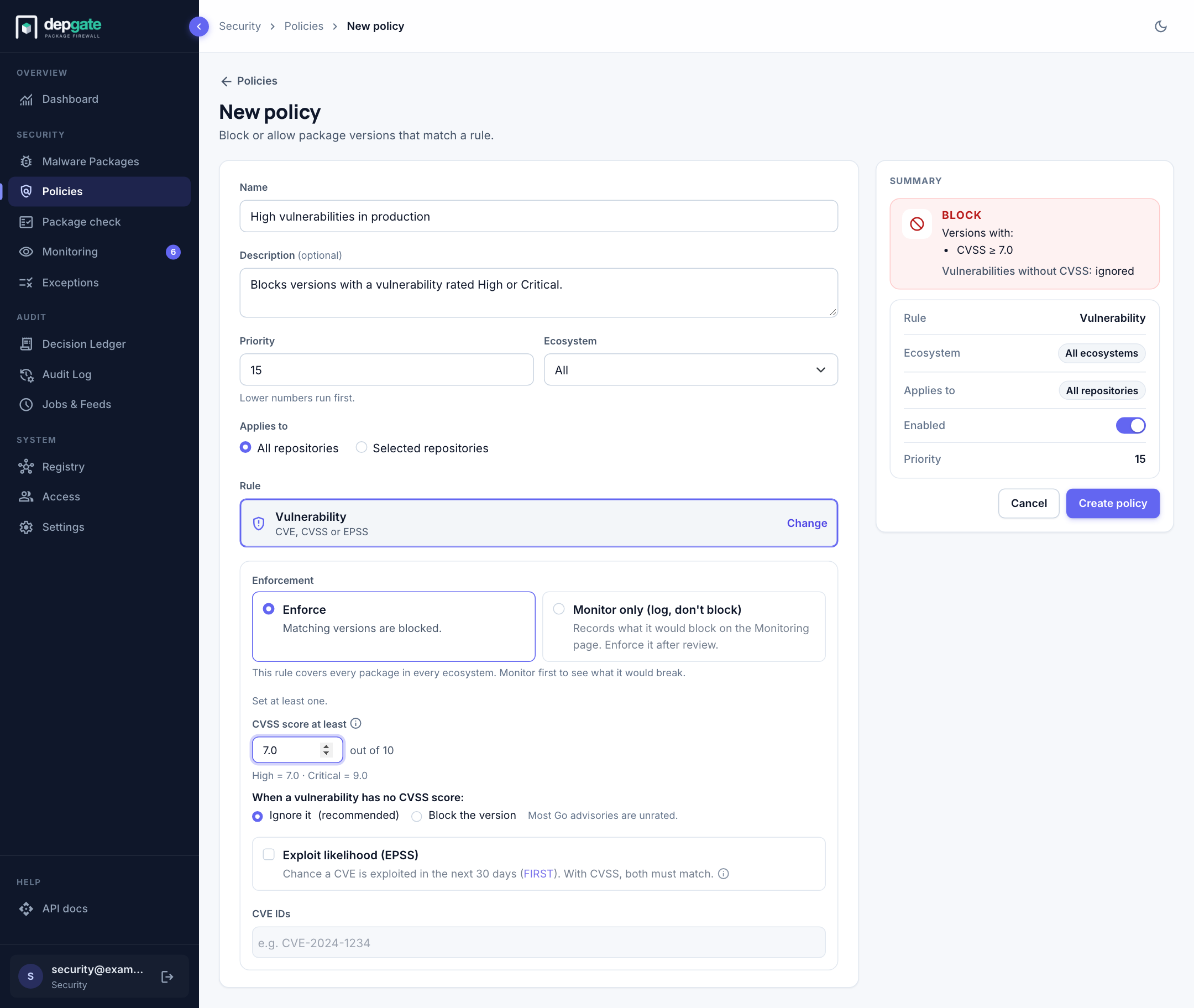 Creating a vulnerability policy