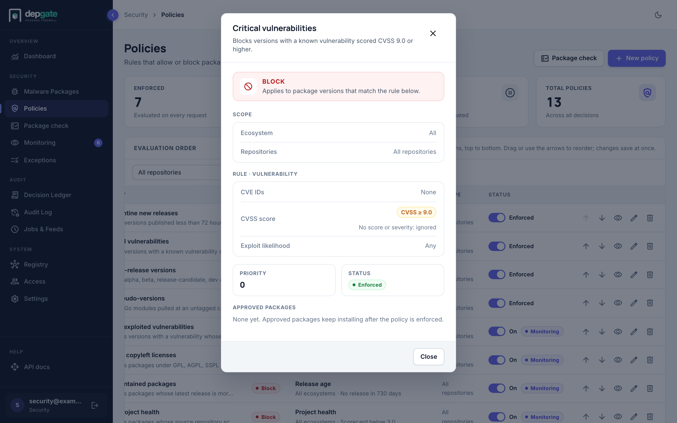 Viewing a policy