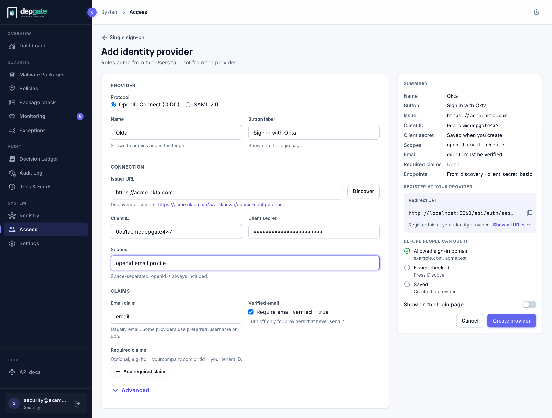 Adding an OpenID Connect provider