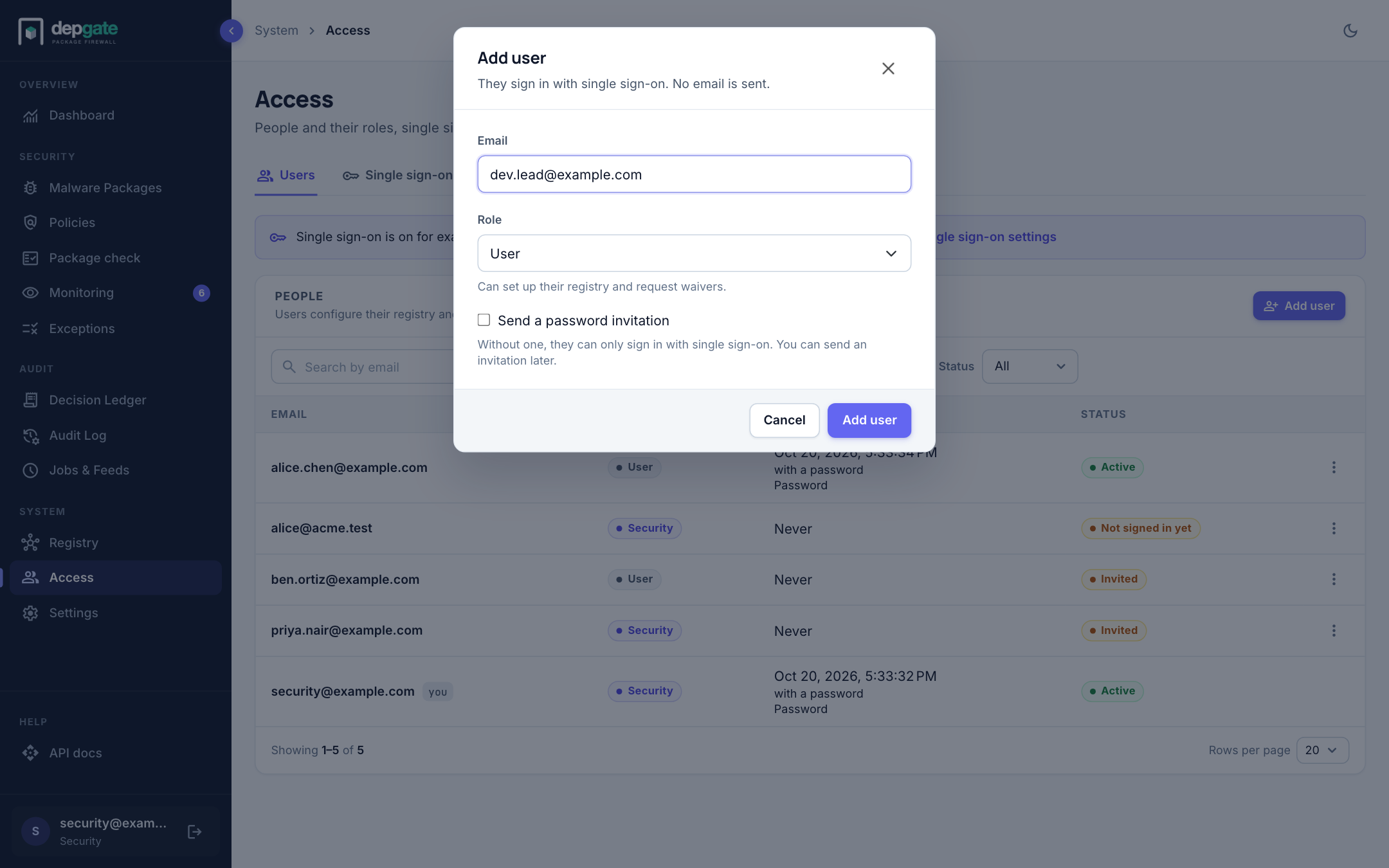 Adding a user