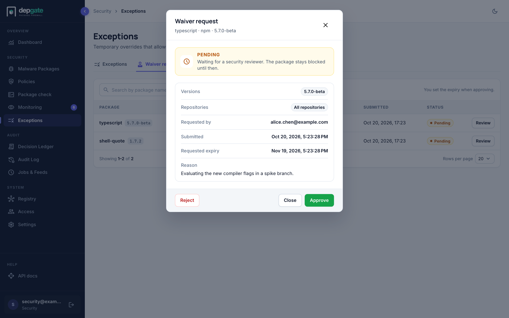 Reviewing a waiver request