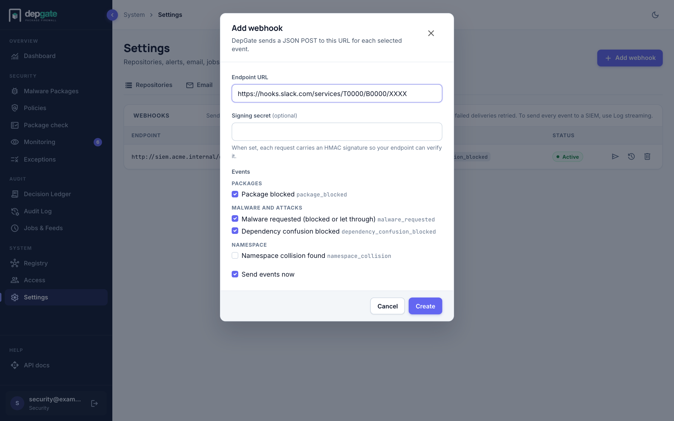 Adding a webhook